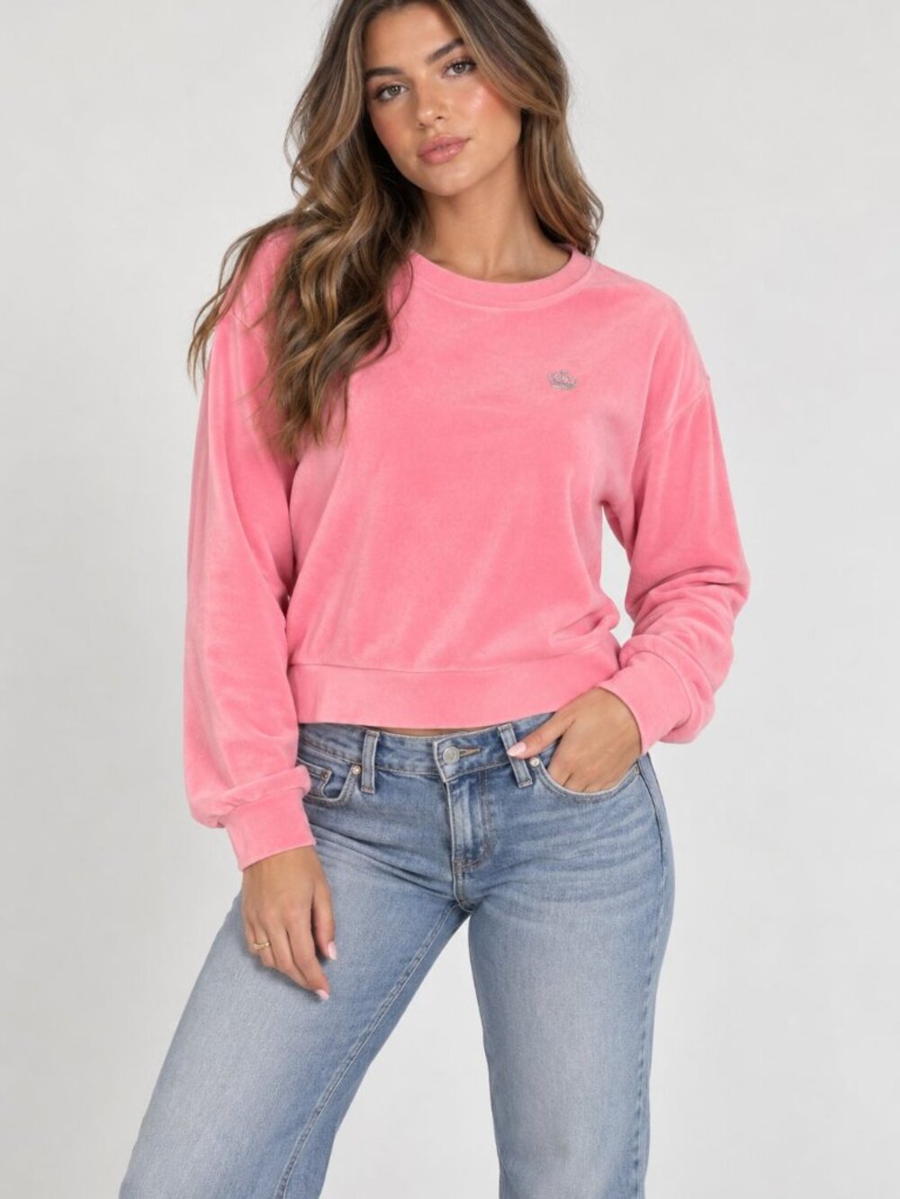 Juicy Couture Pink Velour Sweatshirt Size M Crown Logo Y2K Pullover